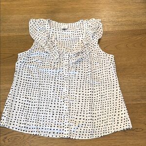 CAbi Black and White Polka Dot Ruffle Blouse